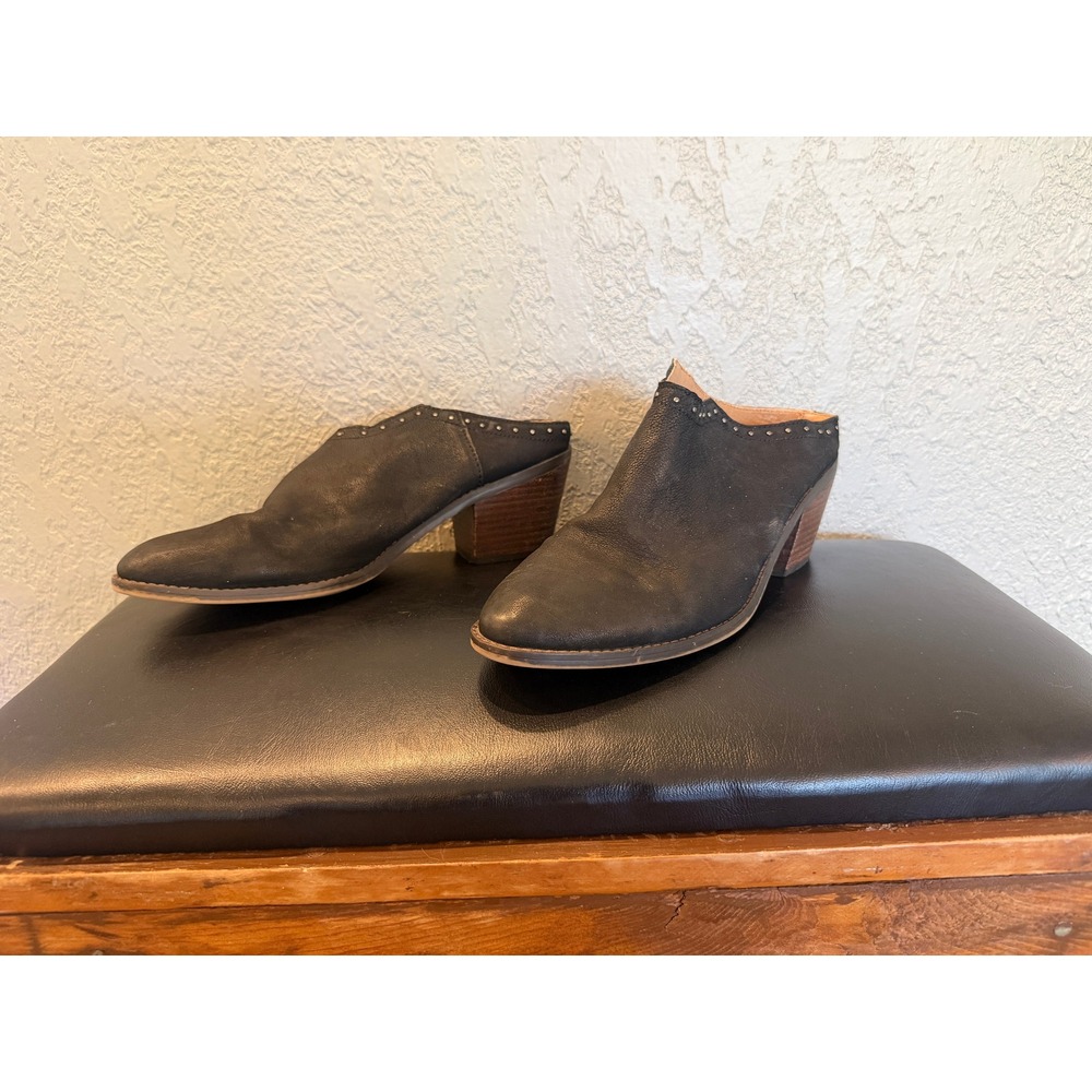 Lucky Brand Mabri Black Leather Studded Pointed Toe Block Heel Mules Mens 10M/40